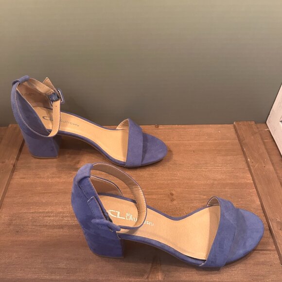 CL by Laundry Womens Blue Open Toe Block 3" Heel Pumps Size 9.5M - Picture 5 of 8